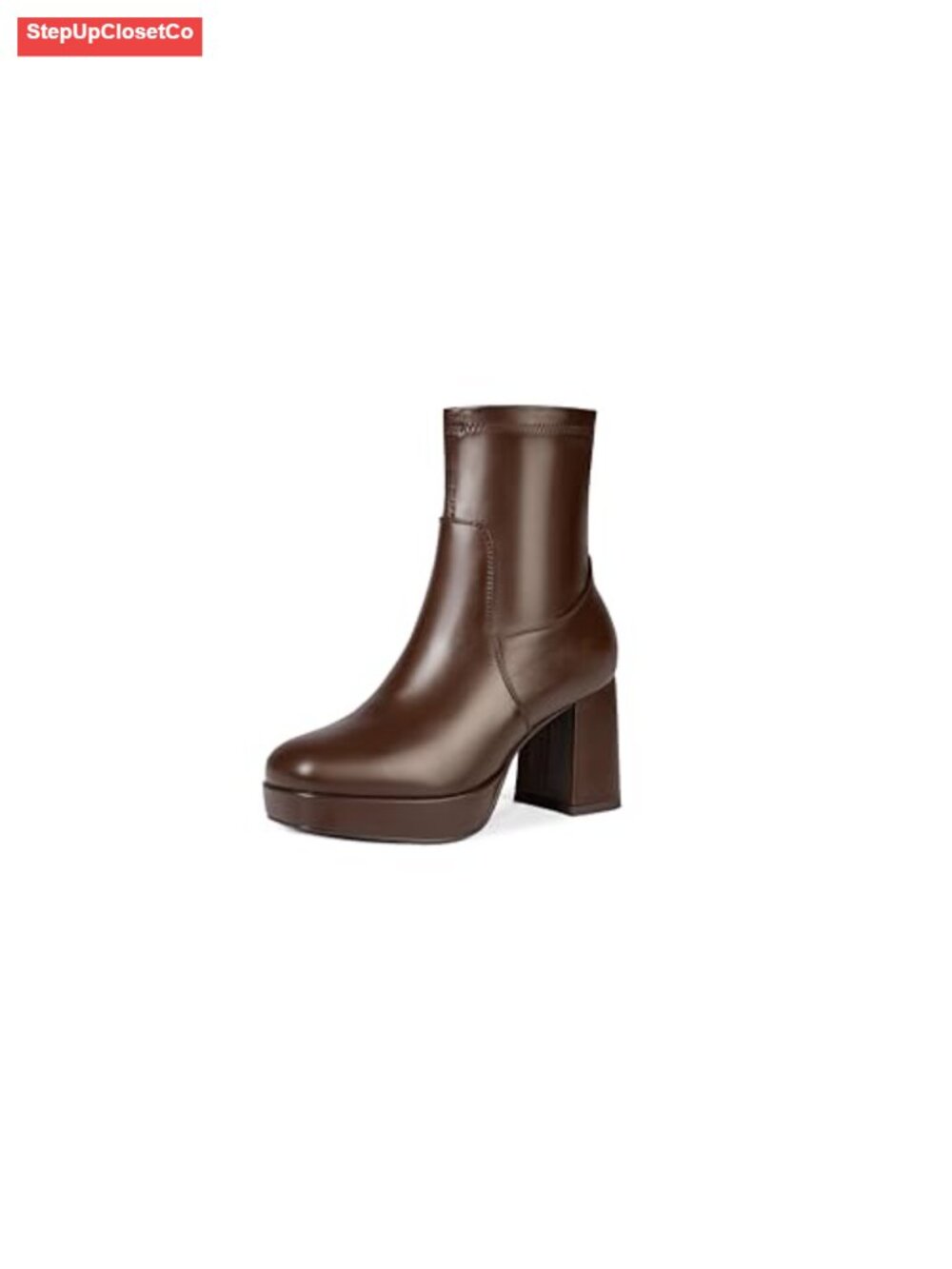Chunky Heel Stretch Ankle Booties Platform Square Toe Zip Women Shoes